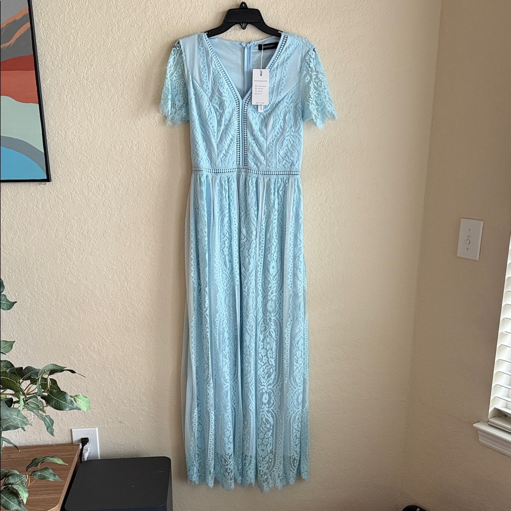 Chic Light Blue Lace Maxi Dress